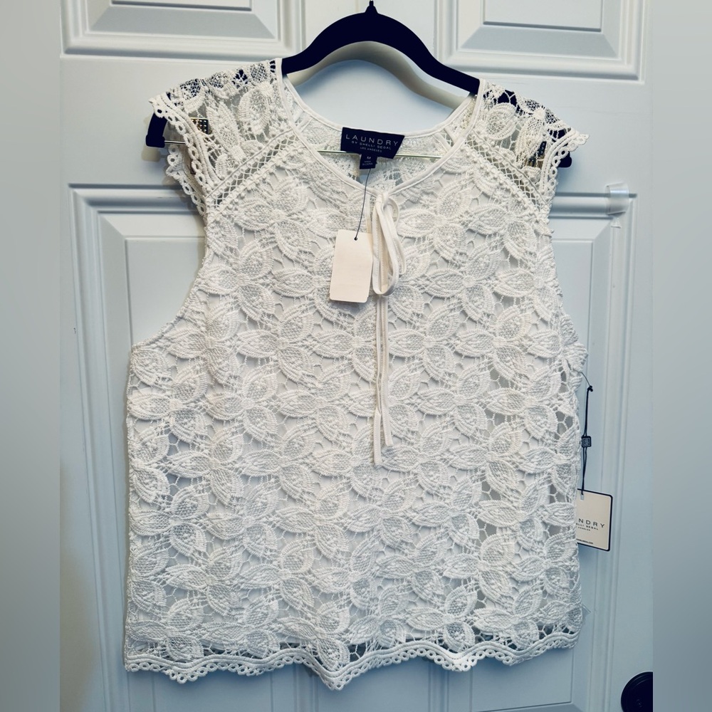 Laundry By Shelli Segal White Ruffled Sleeveless Blouse